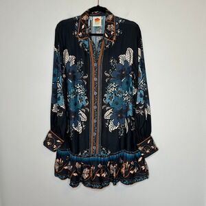 FARM Rio Medium Black Blossom Tapestry Mini Dress Print Missing Sash